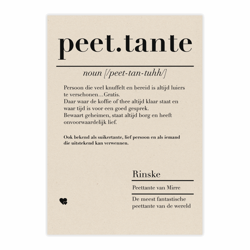 Dictionary kaart Peettante