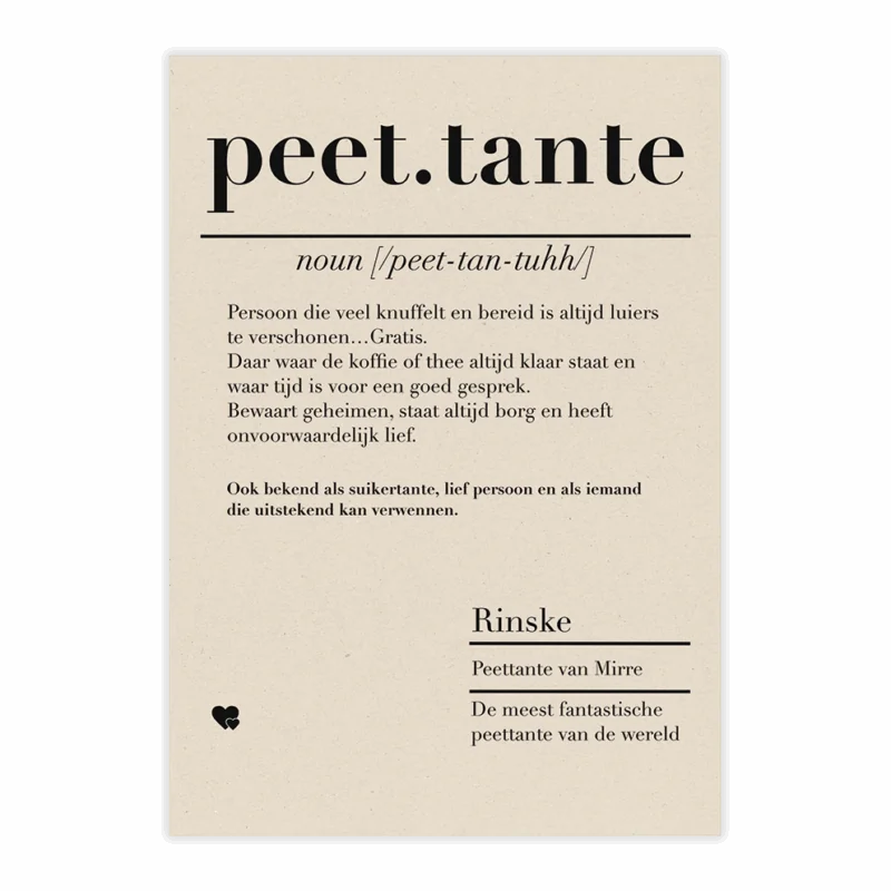 Dictionary kaart Peettante