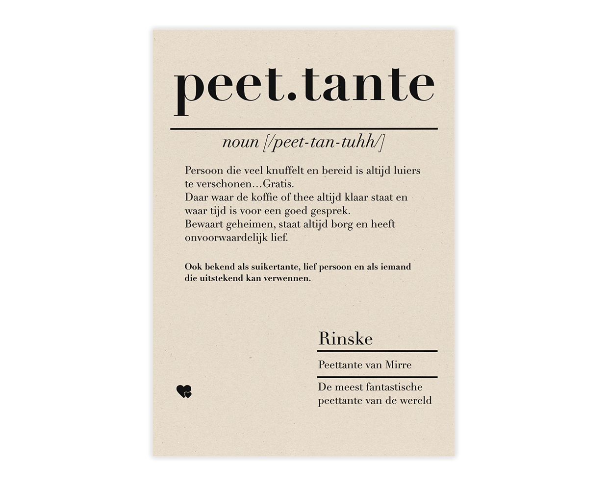 Dictionary kaart Peettante 1 Dictionary kaart Peettante