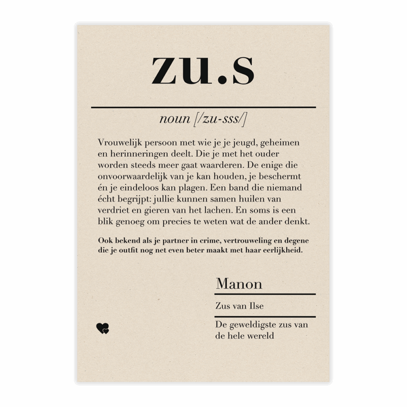dictionary kaart zus
