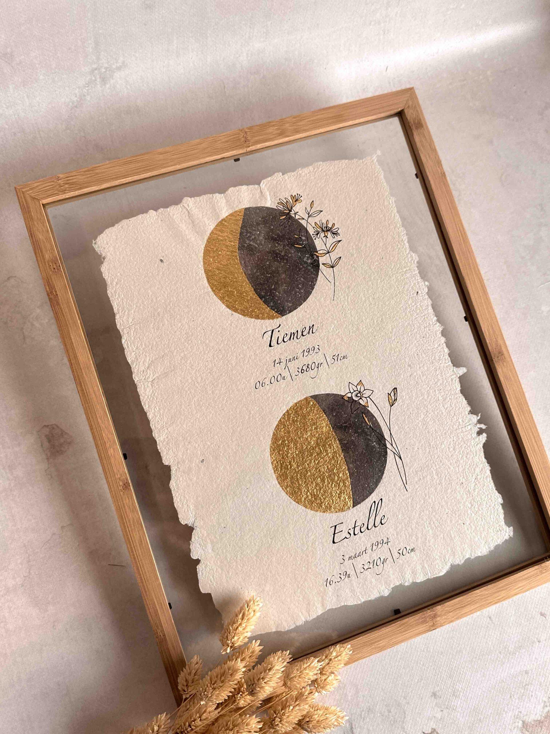 Familieposter 2 manen met 23.5 karaat goud 3 Familieposter 2 manen met 23.5 karaat goud