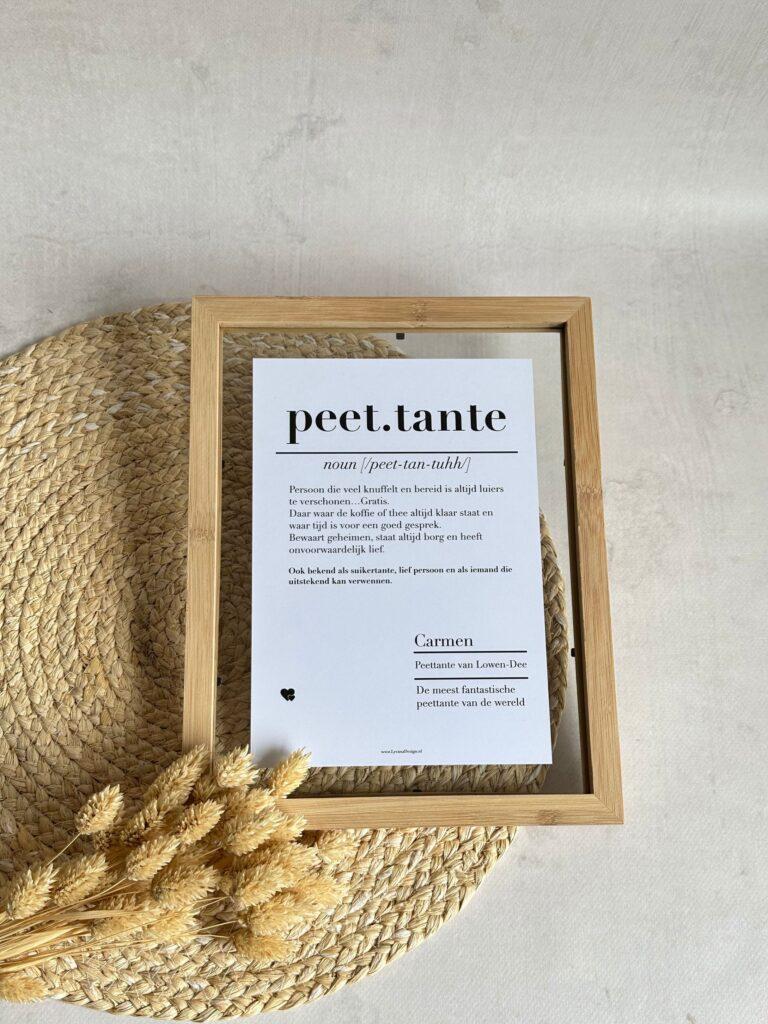 Gepersonaliseerde poster in houten lijst als peettante cadeau