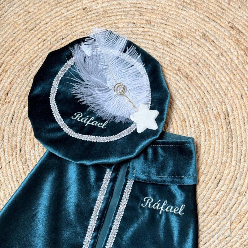 Luxe pietencape petrol met naam